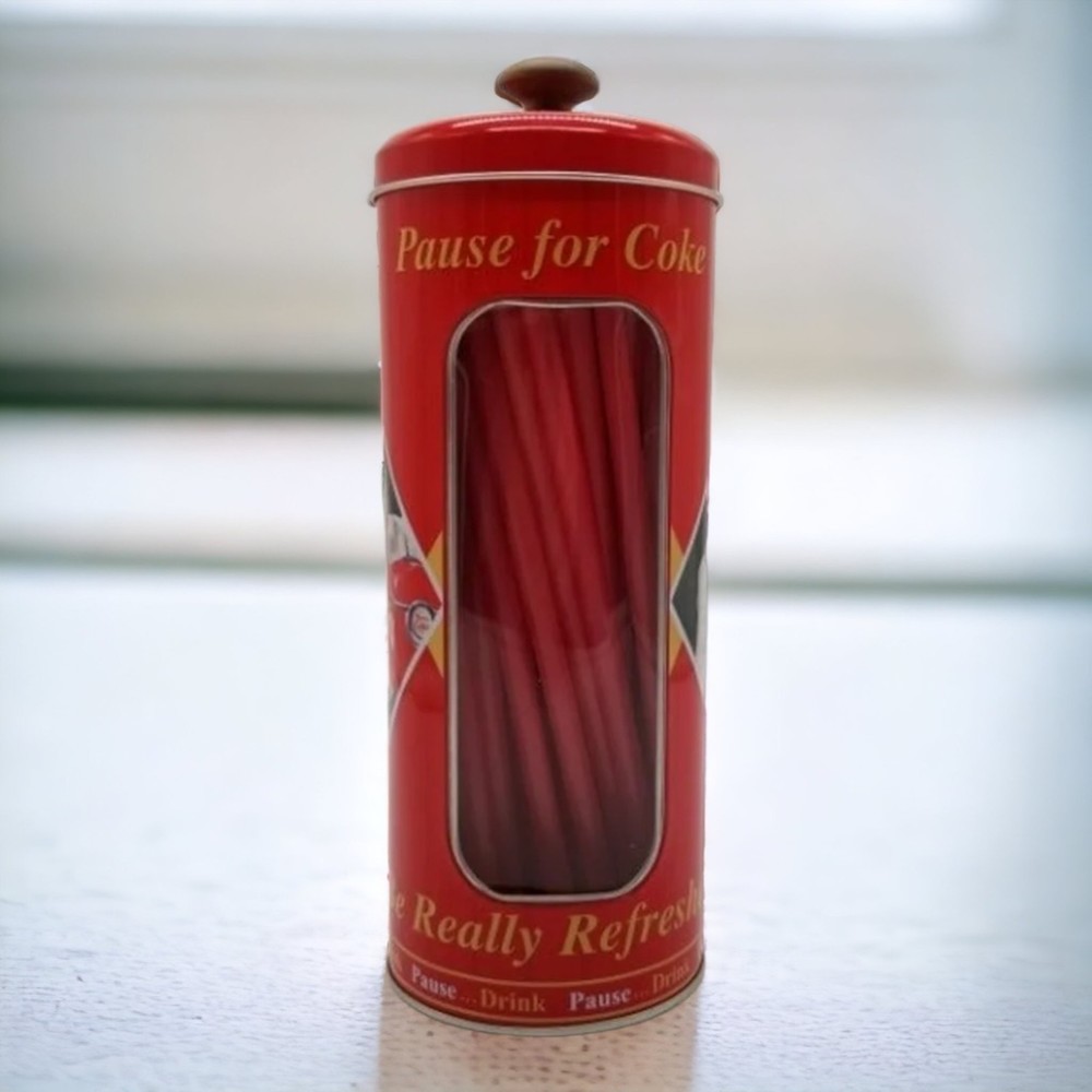 Coca Cola Straw Container Tin Pause for Coke Really Refreshed Red NWOT